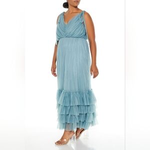NWT Forever 21 Plus Tiered Tie-strap Blue Maxi Dress 2X